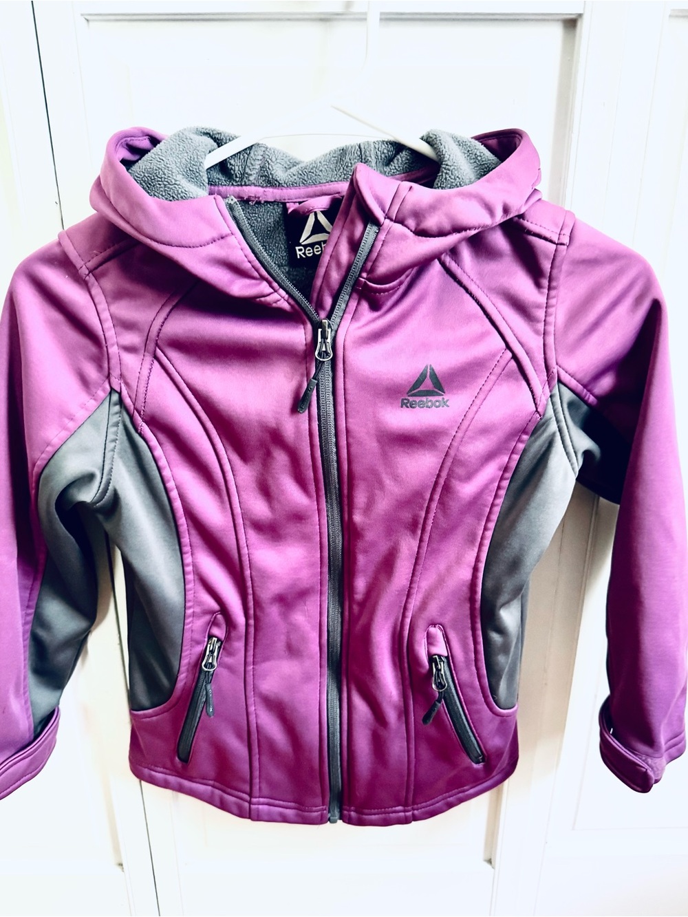 Reebok Purple and Gray Hooded Softshell Jacket, Reebok Jacket, Reebok Coat